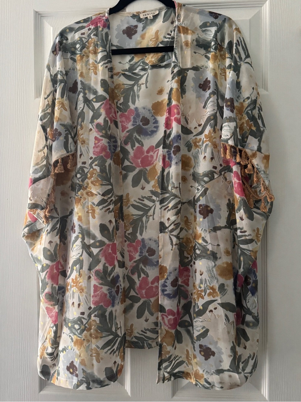 JODIFL Floral Sheer Kimono in Pink, Mustard & Gray